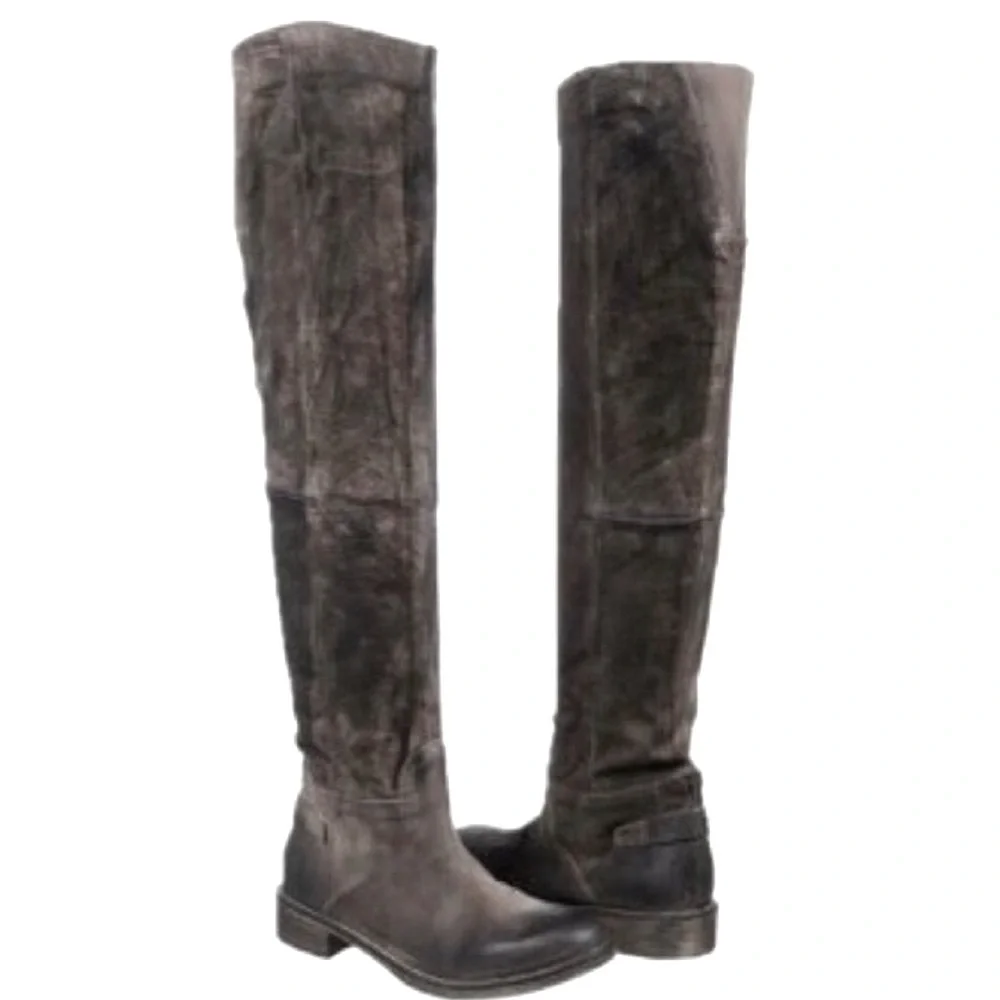 ANTHROPOLOGIE Boots BOUTIQUE 9 NICHOLA Tall Gray Brown Suede Leather Sizes 8